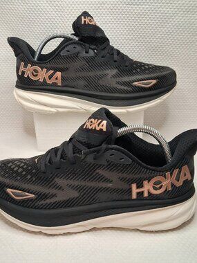 HOKA Clifton 9 Black Rose Gold Women's Running Shoes Size 10B 1127896 BRGL